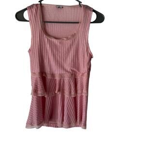 Yves Top Y2k Small Pink Sheer Lace Tiered Sleeveless Flowy Ruffle Fairy Coquette